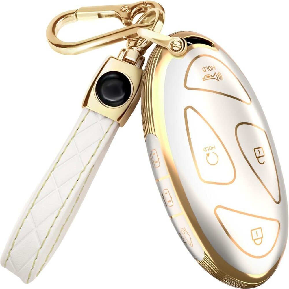 Compatible with Hyundai IONIQ 6 Key Fob Cover & Leather Keychain, 7 Buttons TPU